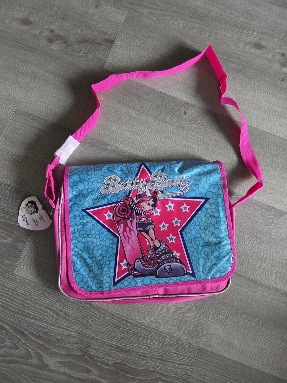 Betty Boop Pink and Teal Skate Graphic Crossbody Bag